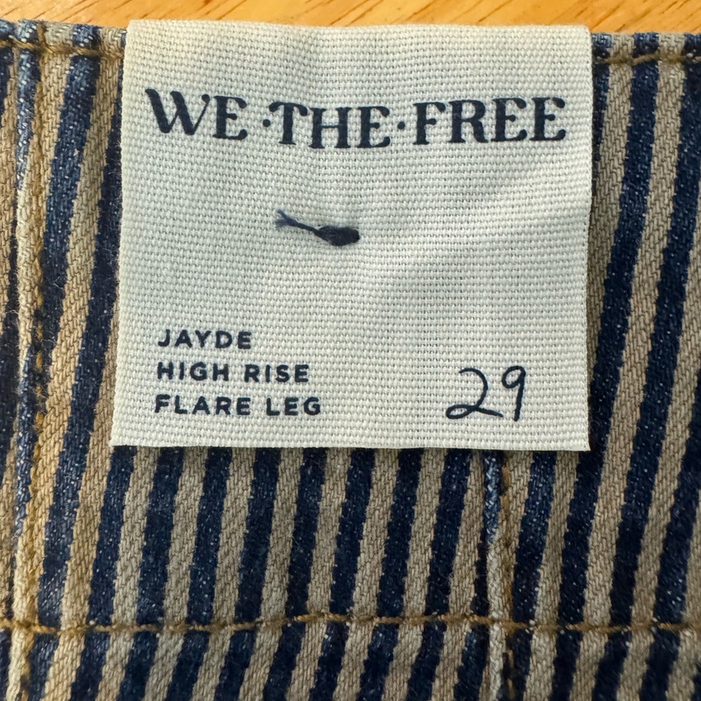Free People Jayde Railroad Flare Jean in Train Car Stripe Front Pockets Size 29 - Picture 9 of 15